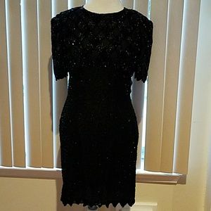 Vintage  Lawrence Kazar  Silk Black Dress Size PXL